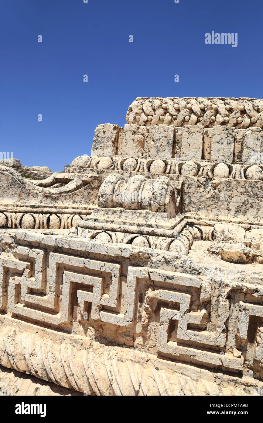 Ruines Romaines de Baalbek au Liban, les détails de la pierre taillée Banque D'Images