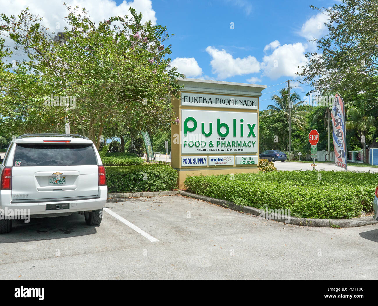 MIAMI, USA - 22 août 2018 : Publix store logo. Des supermarchés Publix est un employé, appartenant à la chaîne de supermarchés américaine basée à Lakeland, Flor Banque D'Images