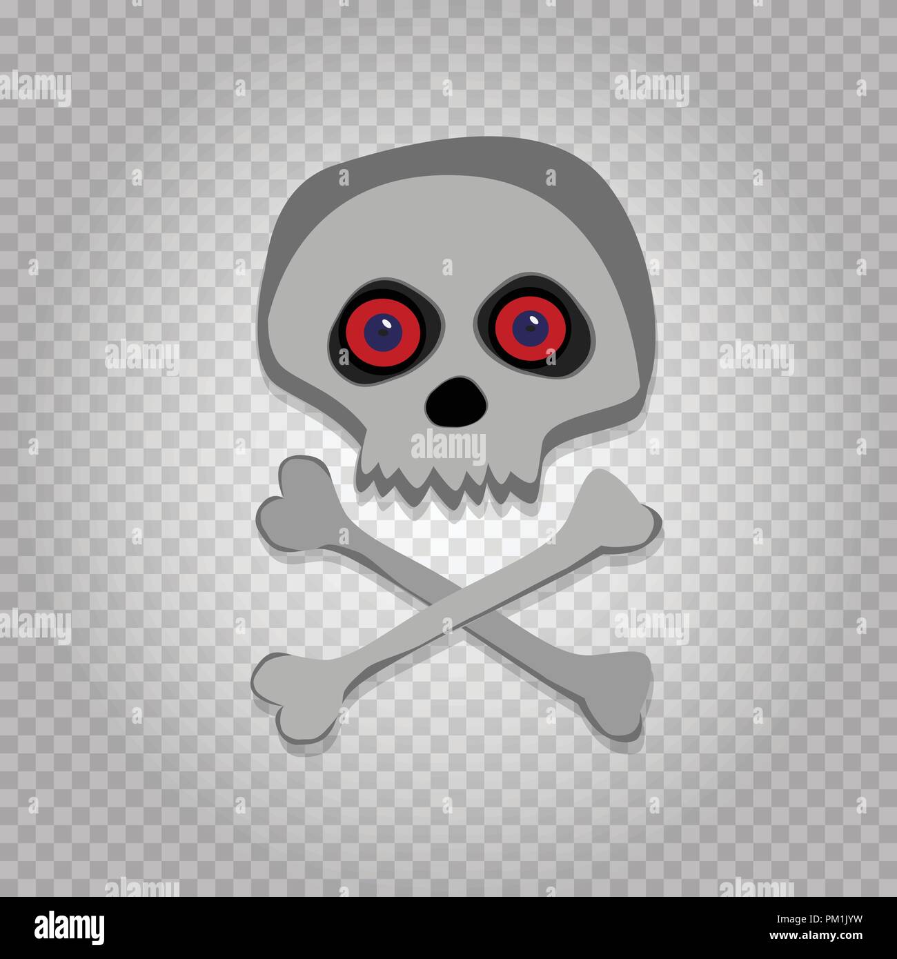 Vector cartoon crâne squelette aux yeux rouges isolé sur fond transparent. L'icône de l'Halloween, clip art, design numérique, de l'élément symbole pirate, signe. Illustration de Vecteur