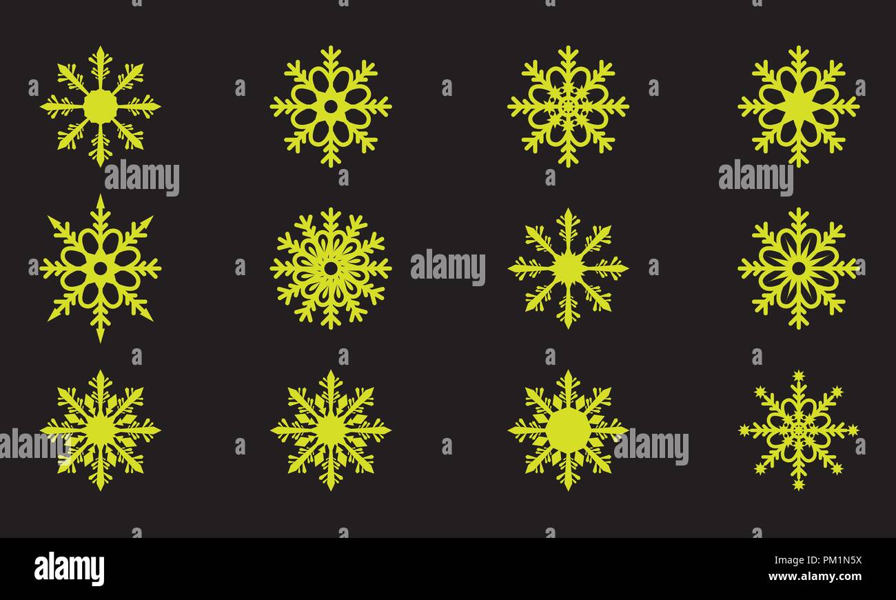 Vecteur de collecte de flocons mignon isolé sur fond sombre. Télévision couleur solide et icônes de neige conception d'ossature. Illustration de Vecteur