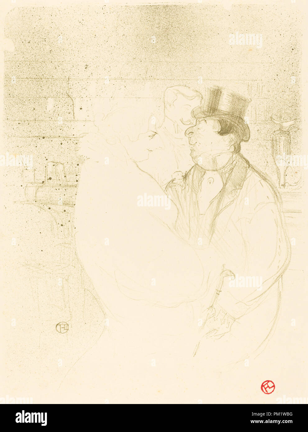 Ida Heath au Bar (Ida Heath au bar). En date du : 1894. Technique : lithographie vert olive sur papier velin. Musée : National Gallery of Art, Washington DC. Auteur : Henri de Toulouse-Lautrec. Banque D'Images