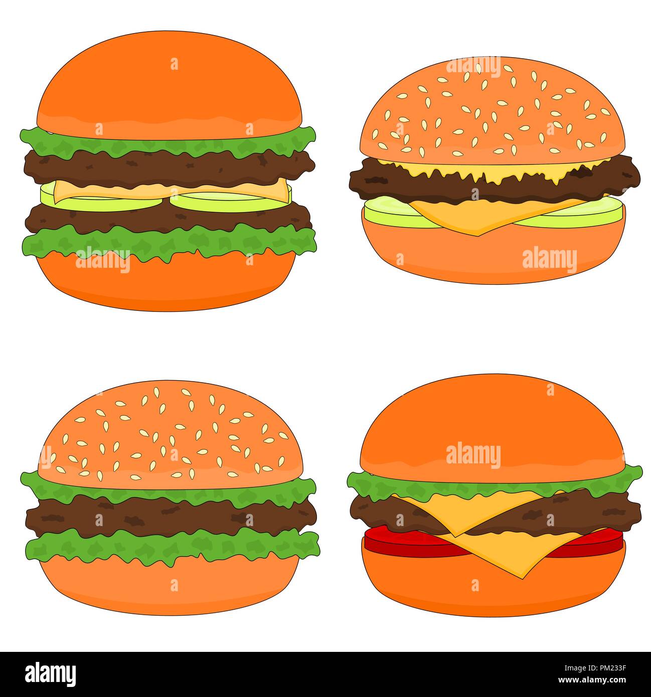 Délicieux isolés de type restauration rapide menu hamburger icon set Illustration de Vecteur