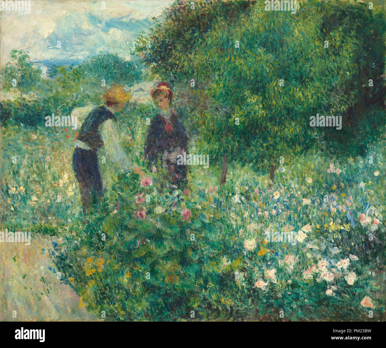 La cueillette des fleurs. En date du : 1875. Dimensions : hors tout : 54,3 x 65,2 cm (21 3/8 x 25 11/16 po.) : 78,1 x 88,9 encadré x 7,6 cm (30 x 35 3/4 x 3 in.). Médium : Huile sur toile. Musée : National Gallery of Art, Washington DC. Auteur : Auguste Renoir. Banque D'Images