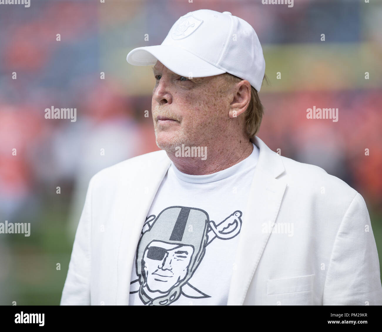 Denver, Etats-Unis. 16 septembre 2018 : Mark Davis lors d'un préchauffage arborant du duel entre la NFL Oakland Raiders et les Broncos de Denver Broncos at Mile High Stadium Denver CO, Scott D Stivason/Cal Sport Media Credit : Cal Sport Media/Alamy Live News Banque D'Images