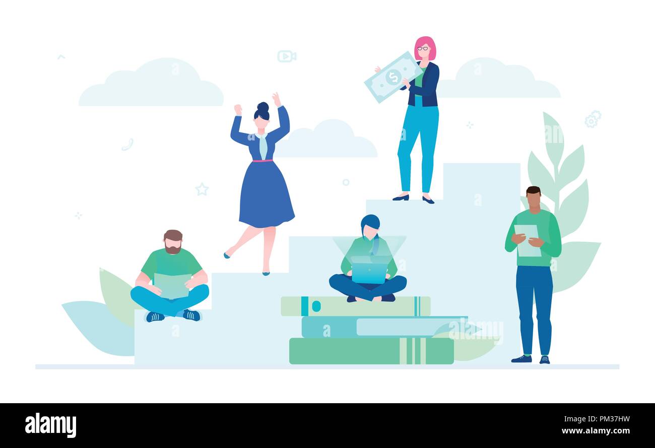 Le travail d'équipe - télévision style design illustration en couleur sur fond blanc. Une composition avec international business group, les employés qui travaillent sur un projet Illustration de Vecteur