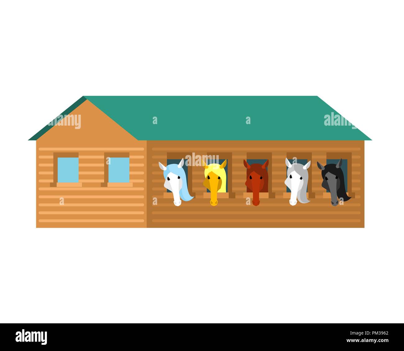 Cheval écurie stable. isolé Maison en bois. Vector illustration Illustration de Vecteur