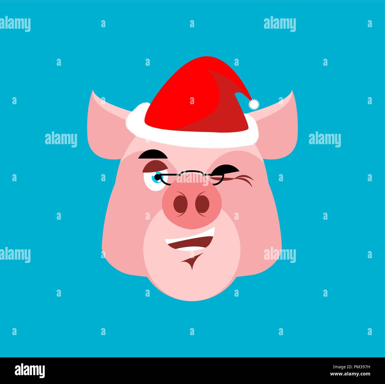 Santa Pig Winks icônes emoji. Piggy Jolly. Avatars de Noël Illustration de Vecteur