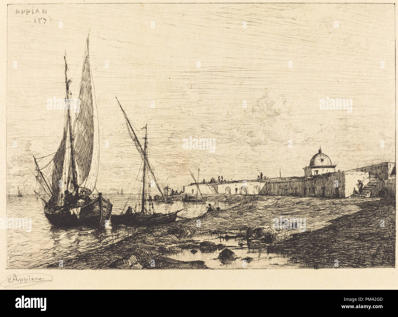 Port de San Remo. En date du : 1878. Dimensions : plaque : 23,9 x 35 cm (9 7/16 x 13 3/4 in.) : feuille 34,2 x 44,9 cm (13 7/16 x 17 11/16 in.). Technique : gravure en noir. Musée : National Gallery of Art, Washington DC. Auteur : Adolphe Appian. Banque D'Images