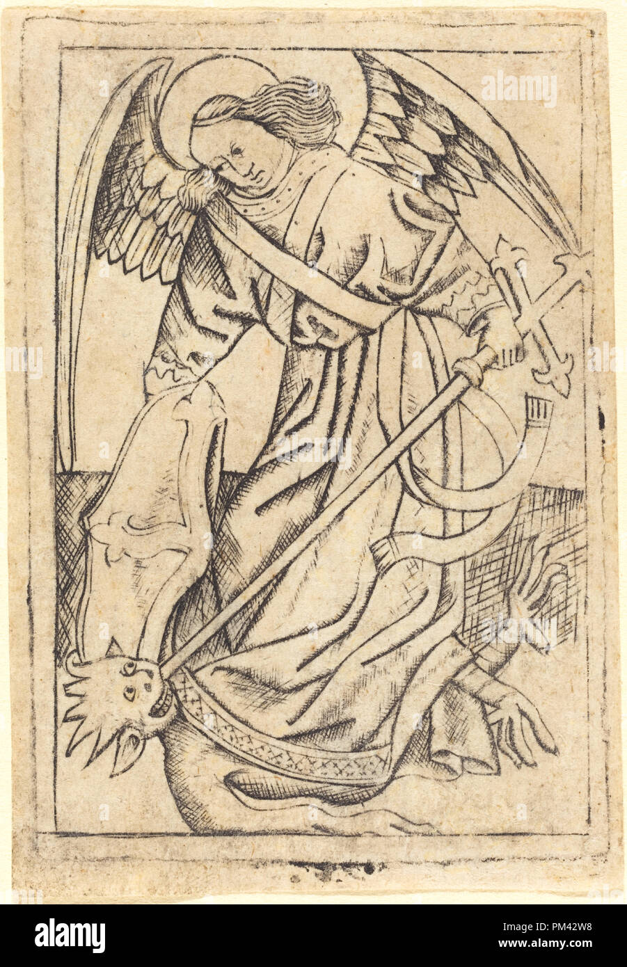 Saint Michael. En date du : ch. 1460/1470. Technique : gravure. Musée : National Gallery of Art, Washington DC. Auteur : après Maître E. S. Banque D'Images