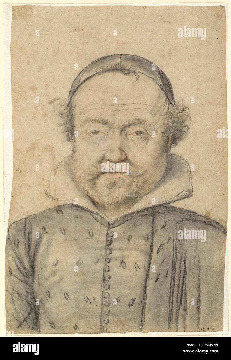 Portrait d'un homme barbu dans un doublet et chapeau de crâne. Dimensions : hors tout : 33,3 x 22,1 cm (13 1/8 x 8 2/13 in.). Médium : noir et rouge de la craie. Musée : National Gallery of Art, Washington DC. Auteur : disciple de Lagneau. Banque D'Images