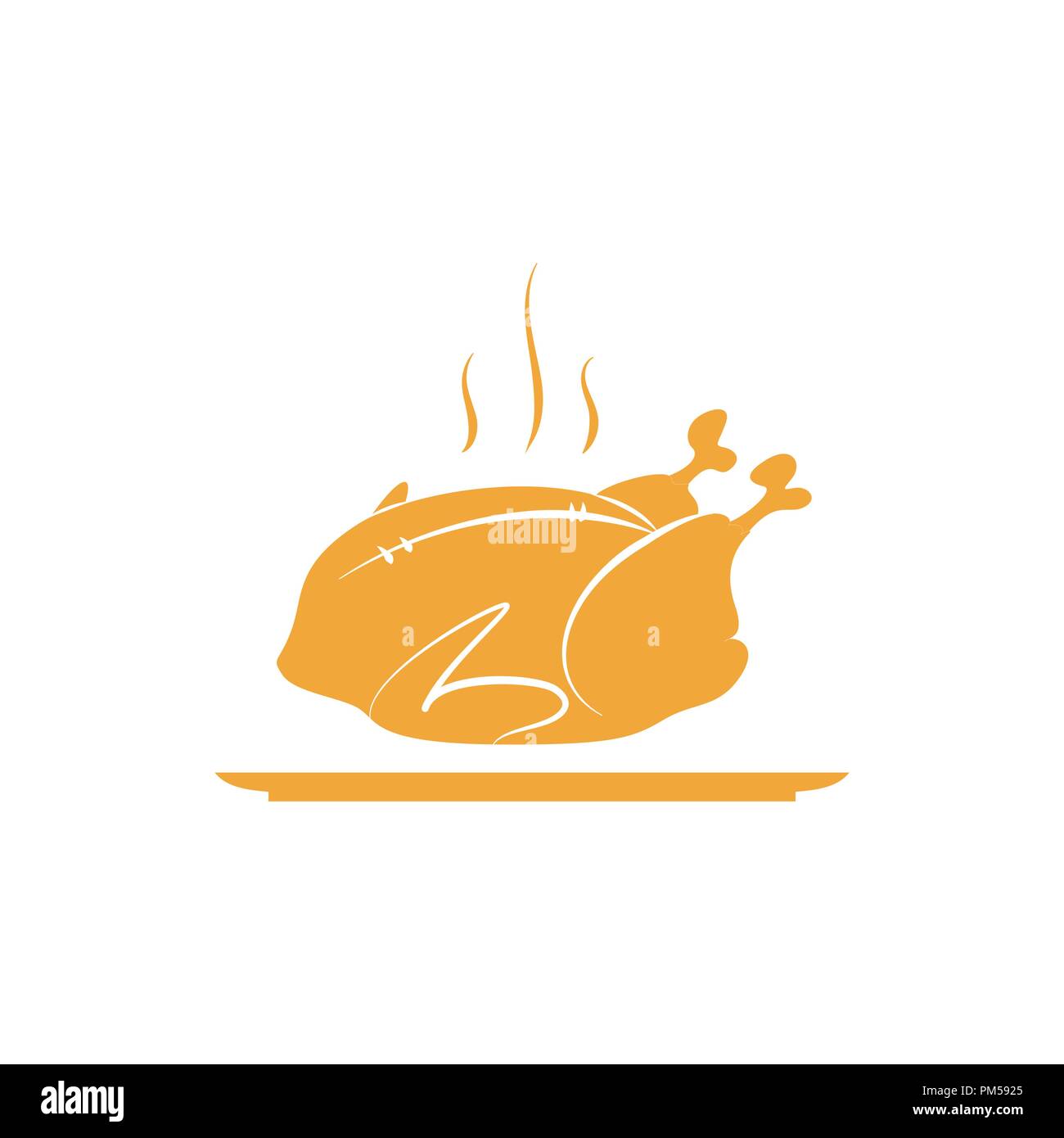 Orange vecteur dinde de Thanksgiving chaud sur la plaque. Croquis dessinés à la main, la Turquie simple Illustration de Vecteur