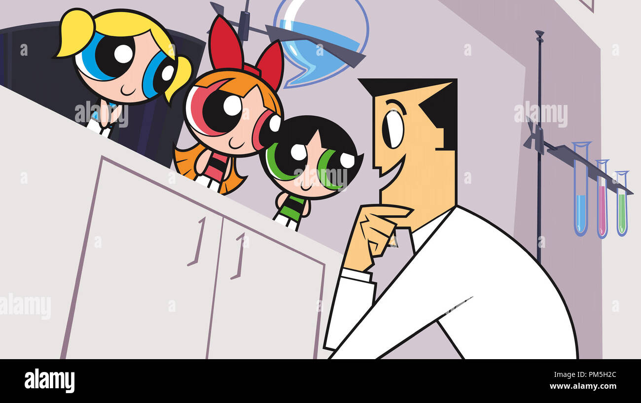 Publicité studio de toujours 'Les Powerpuff Girls' Blossom, renoncule, bulles, et le professeur © 2002 Cartoon Network / Warner Référence de dossier #  307541233THA pour un usage éditorial uniquement - Tous droits réservés Banque D'Images