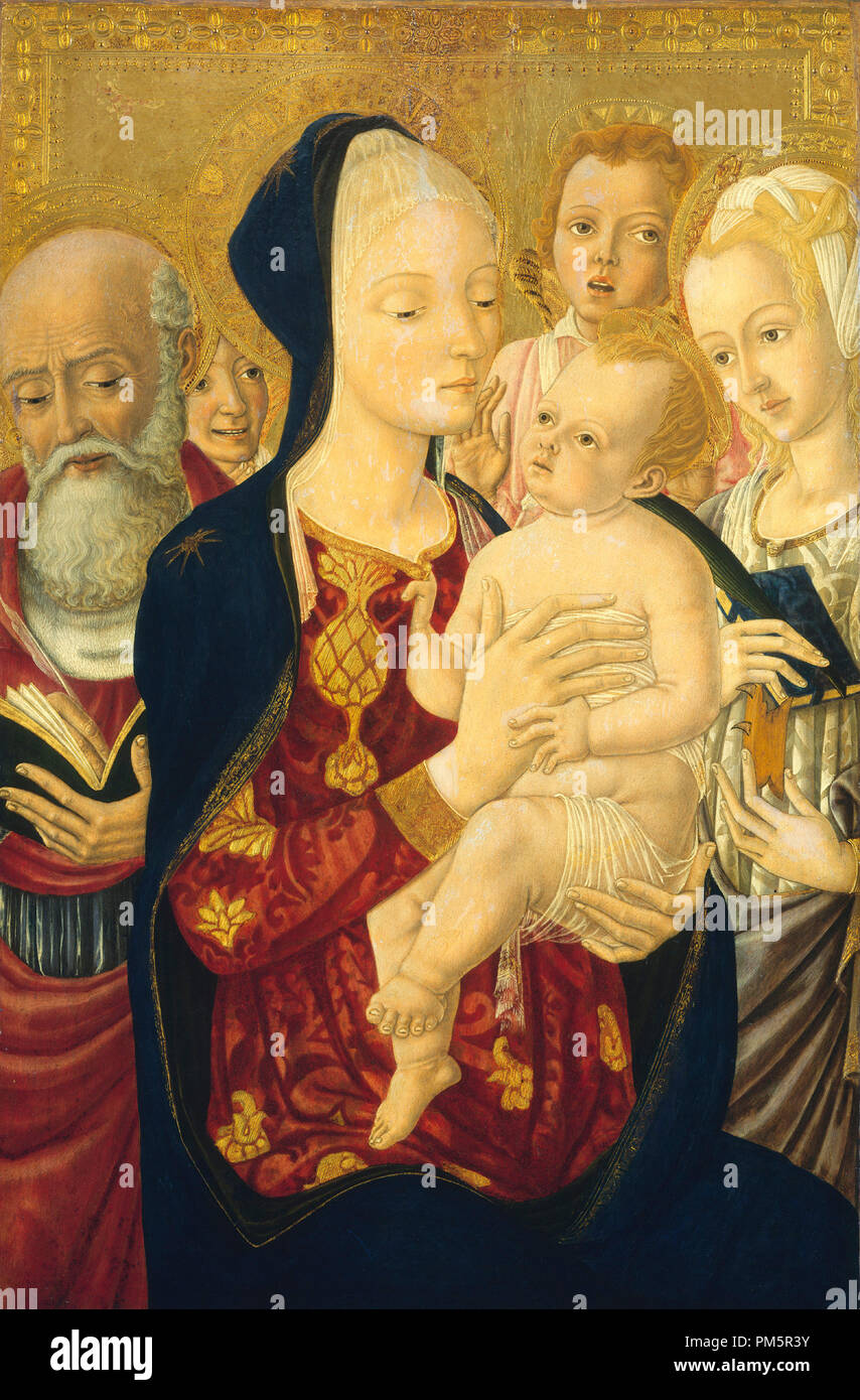 Vierge à l'enfant avec saint Jérôme, Sainte Catherine d'Alexandrie, et les anges. En date du : ch. 1465/1470. Dimensions : hors tout : 66 x 44 cm (26 x 17 5/16 in.) : 97,8 x 72,4 encadré x 9,5 cm (38 1/2 x 28 1/2 x 3 3/4 in.). Médium : tempera sur panneau de peuplier. Musée : National Gallery of Art, Washington DC. Auteur : Matteo Di Giovanni. Banque D'Images