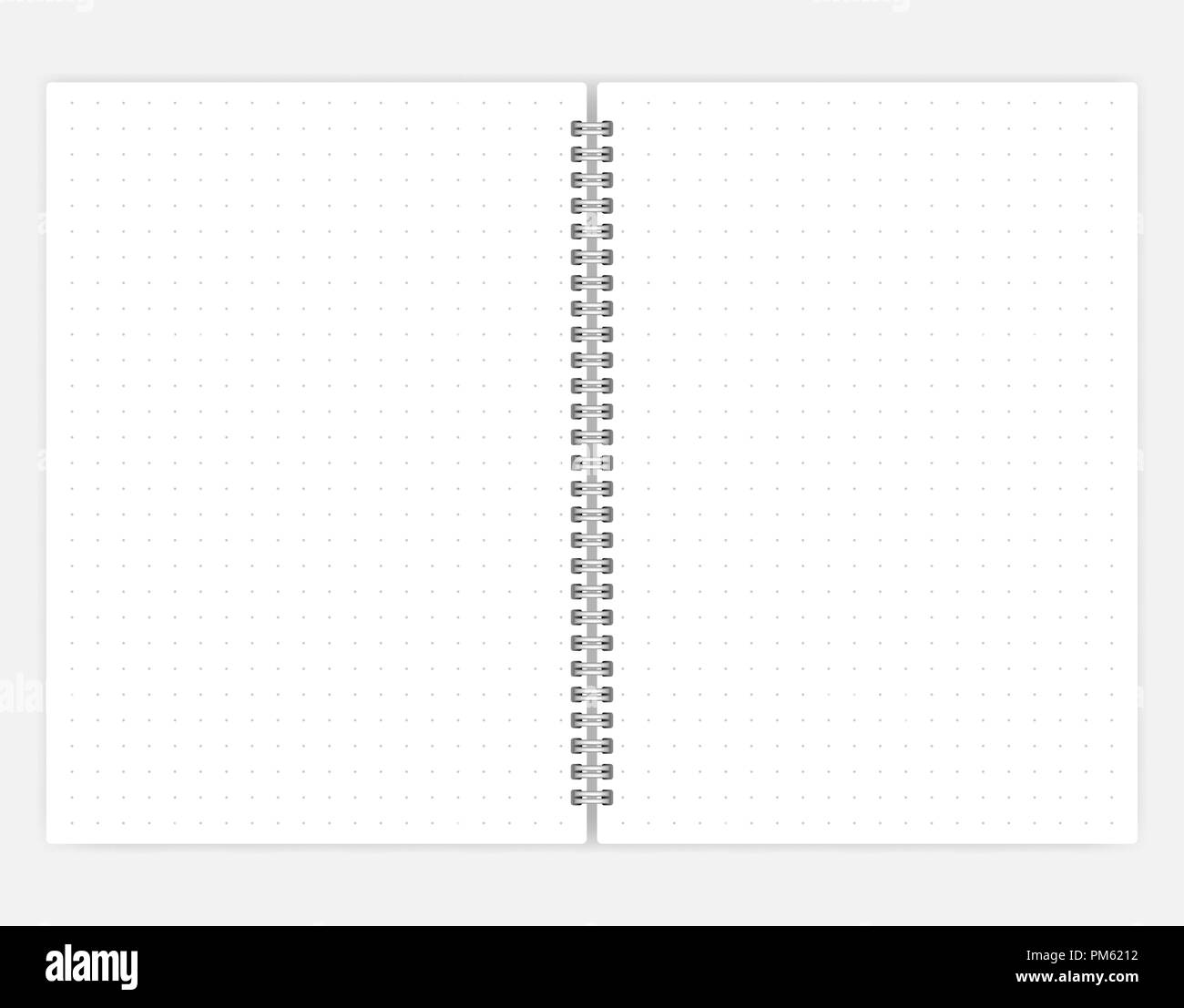Grille de points ouvert maquette vecteur d'ordinateur portable. Le bloc-notes à spirale propagation immersive. Journal de format A6 à spirale Illustration de Vecteur