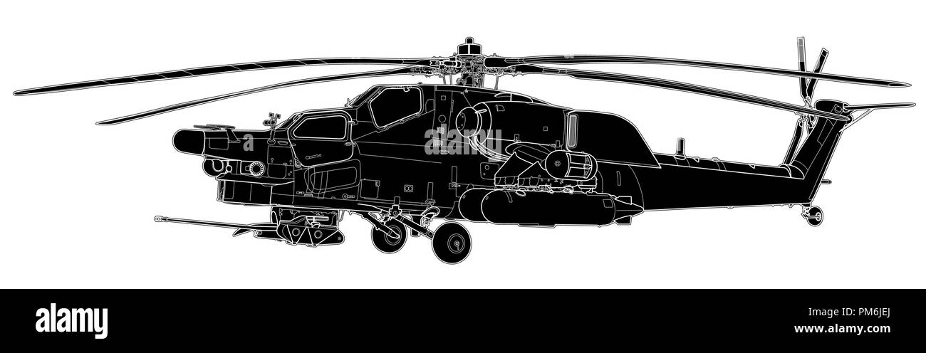 Croquis de vecteur hélicoptère militaire Mi-28 Havoc Illustration de Vecteur