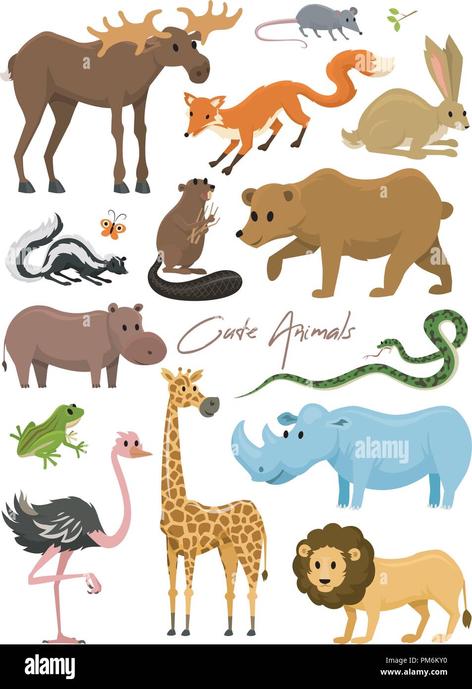 Des Animaux Pour Bebe Girafe Chameau Sauvage De L Orignal Et Le Chevreuil Rhinoceros Hare Loup Et Ours Avec Lion Et Tigre Vintage Monde Cartoon Vector Image Vectorielle Stock Alamy
