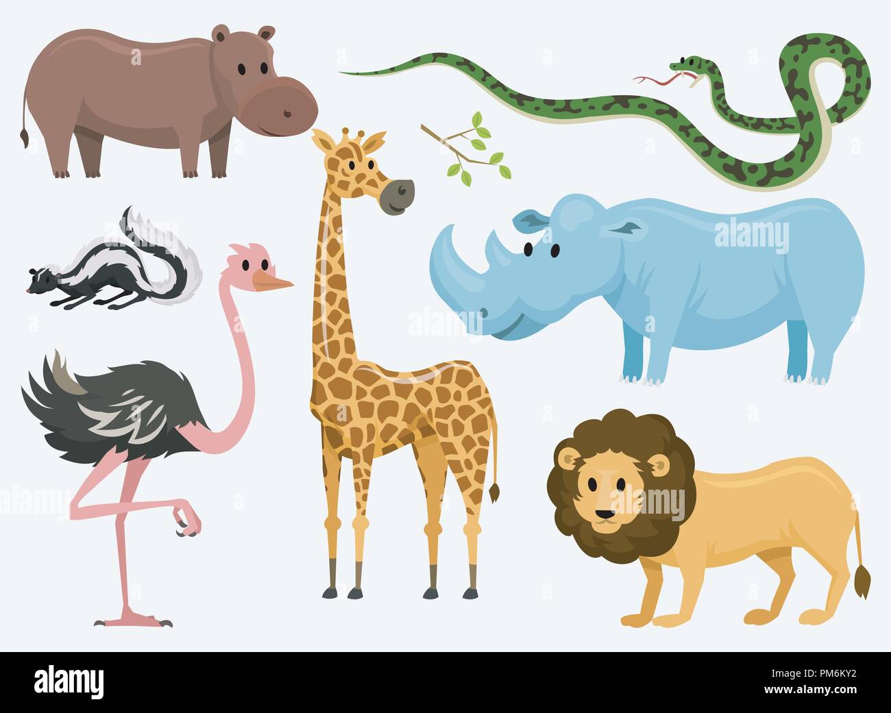 Des Animaux Pour Bebe Girafe Rhinoceros Sauvage Et Autruche Skunk Serpent Et L Hippopotame Lion Et Tigre Vintage Monde Cartoon Vector Image Vectorielle Stock Alamy
