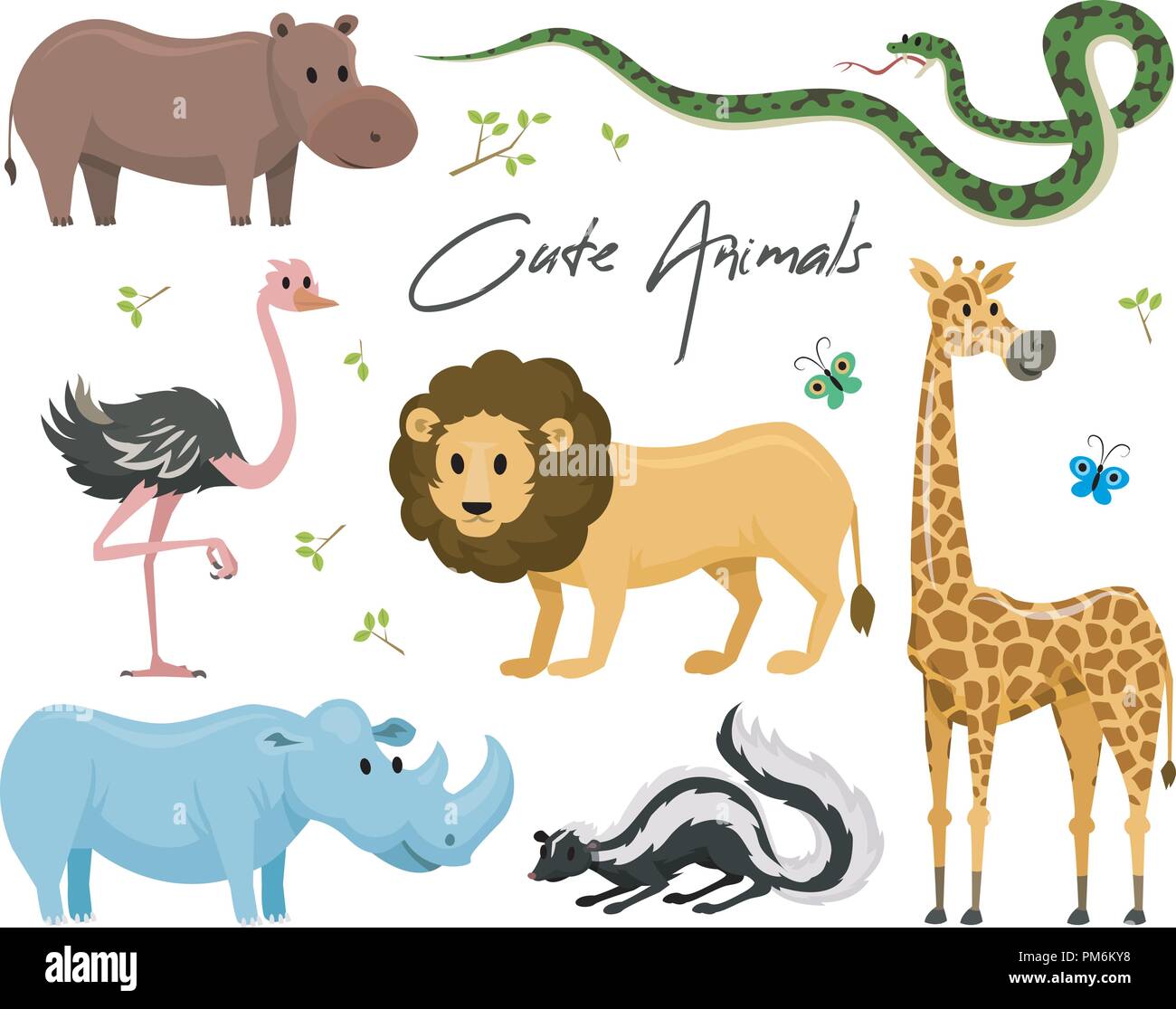 Des Animaux Pour Bebe Girafe Rhinoceros Sauvage Et Autruche Skunk Serpent Et L Hippopotame Lion Et Tigre Vintage Monde Cartoon Vector Image Vectorielle Stock Alamy