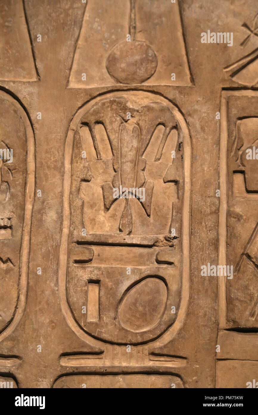 Détail d'Intel . Cartouche d'Siamun (6e dynastie pharaon 21) flanquée d'un côté ou de l'byAnkhefenmut. 978-959 avant J.-C., Banque D'Images