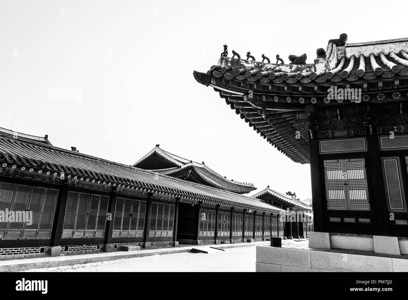 L'architecture traditionnelle coréenne. Gyeongbokgung Palace, Séoul, Corée du Sud. Banque D'Images