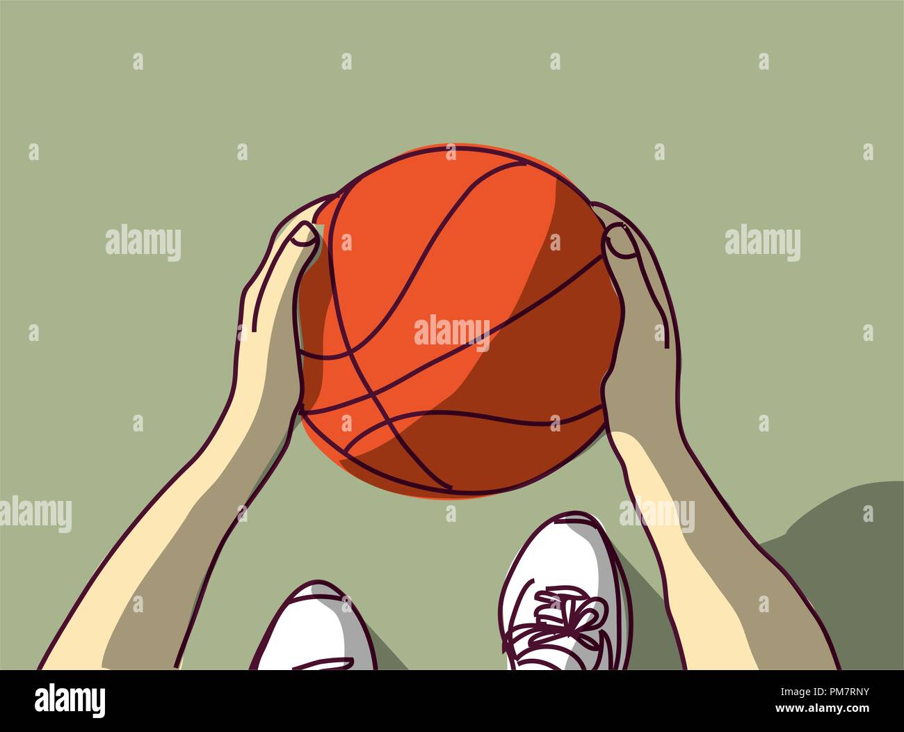 Basket-ball Sport mains pieds et la balle haut afficher Illustration de Vecteur