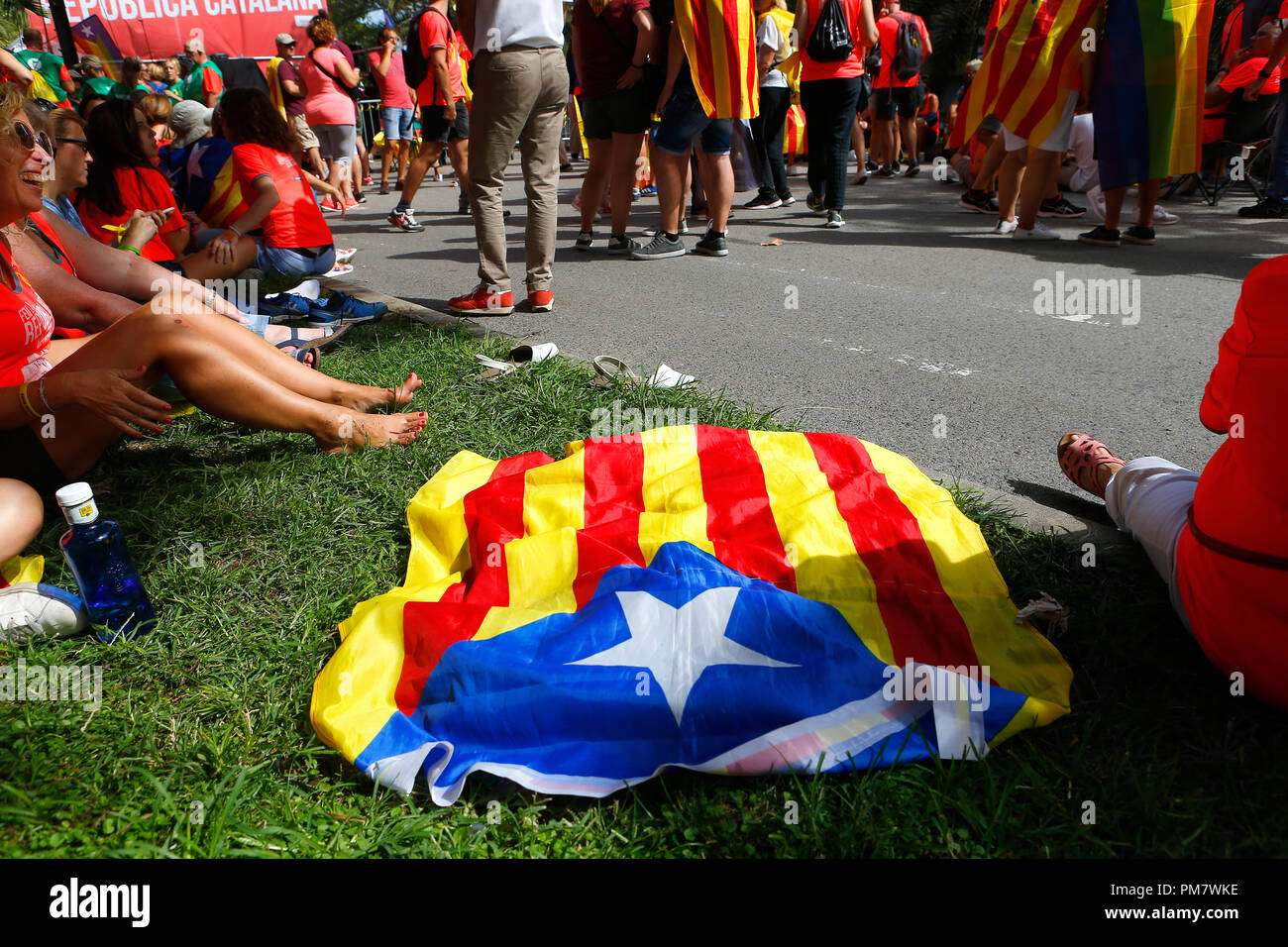 Les citoyens venant de tous autour de la Catalogne à Barcelone célébrer leurs Diada, chaque année un nationalisme catalan jour de fête Banque D'Images