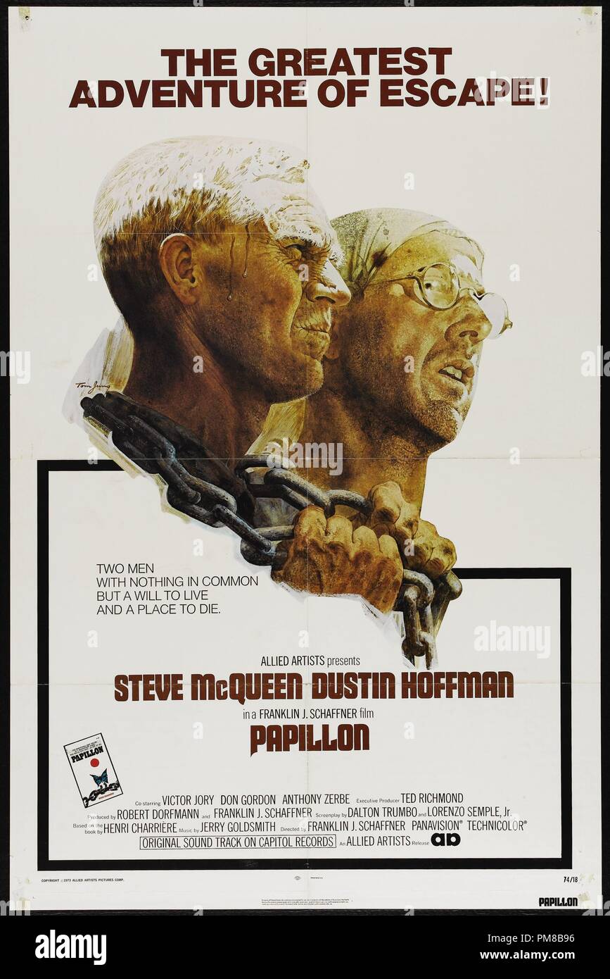 Publicité Studio : 'Papillon' 1973 Allied Artists Poster Steve McQueen, Dustin Hoffman référence #  31790 Fichier_939THA Banque D'Images