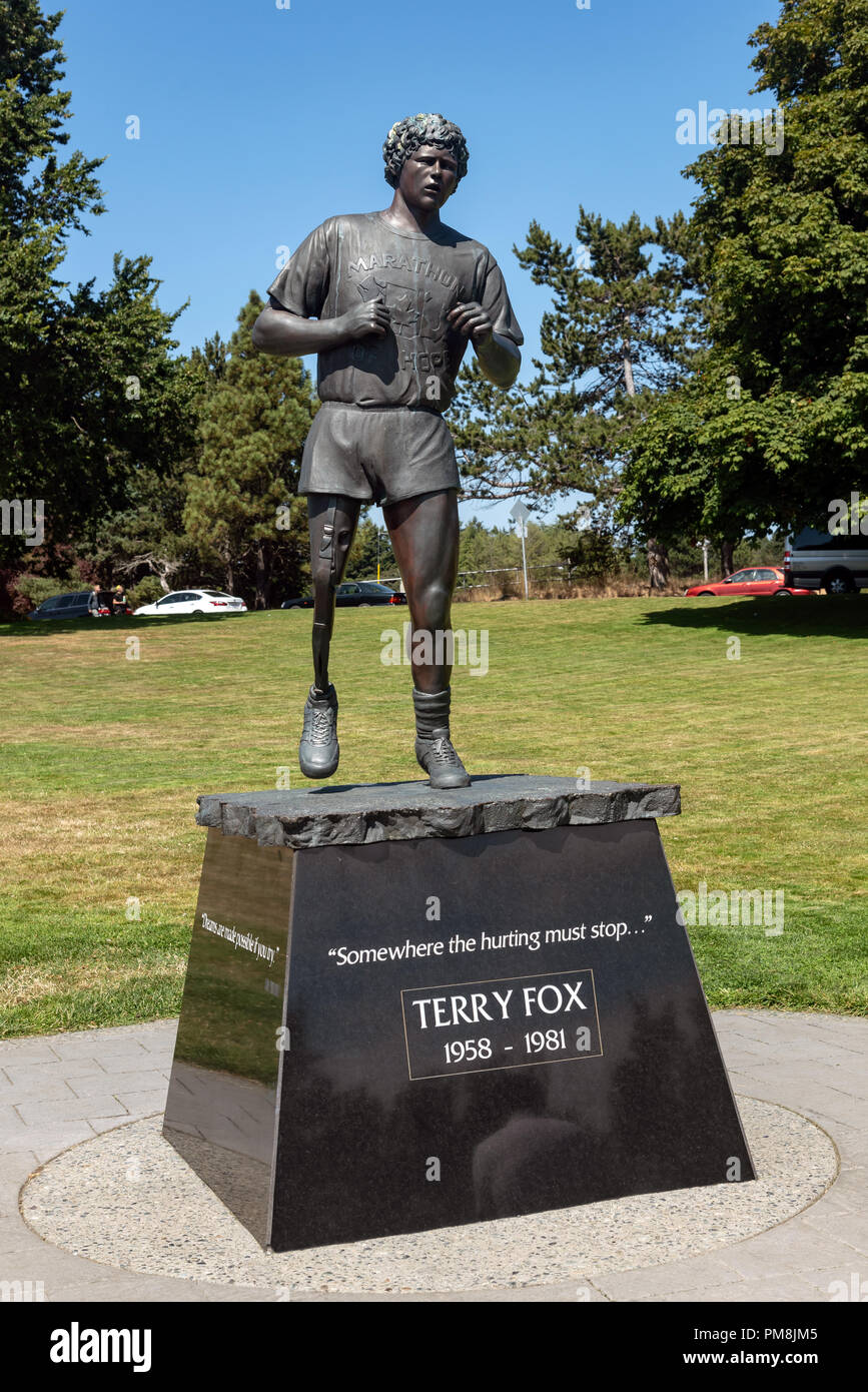 Sculpture de Terry Fox est l'une des figures les plus célèbres du Canada et est un héros national, Canada Banque D'Images