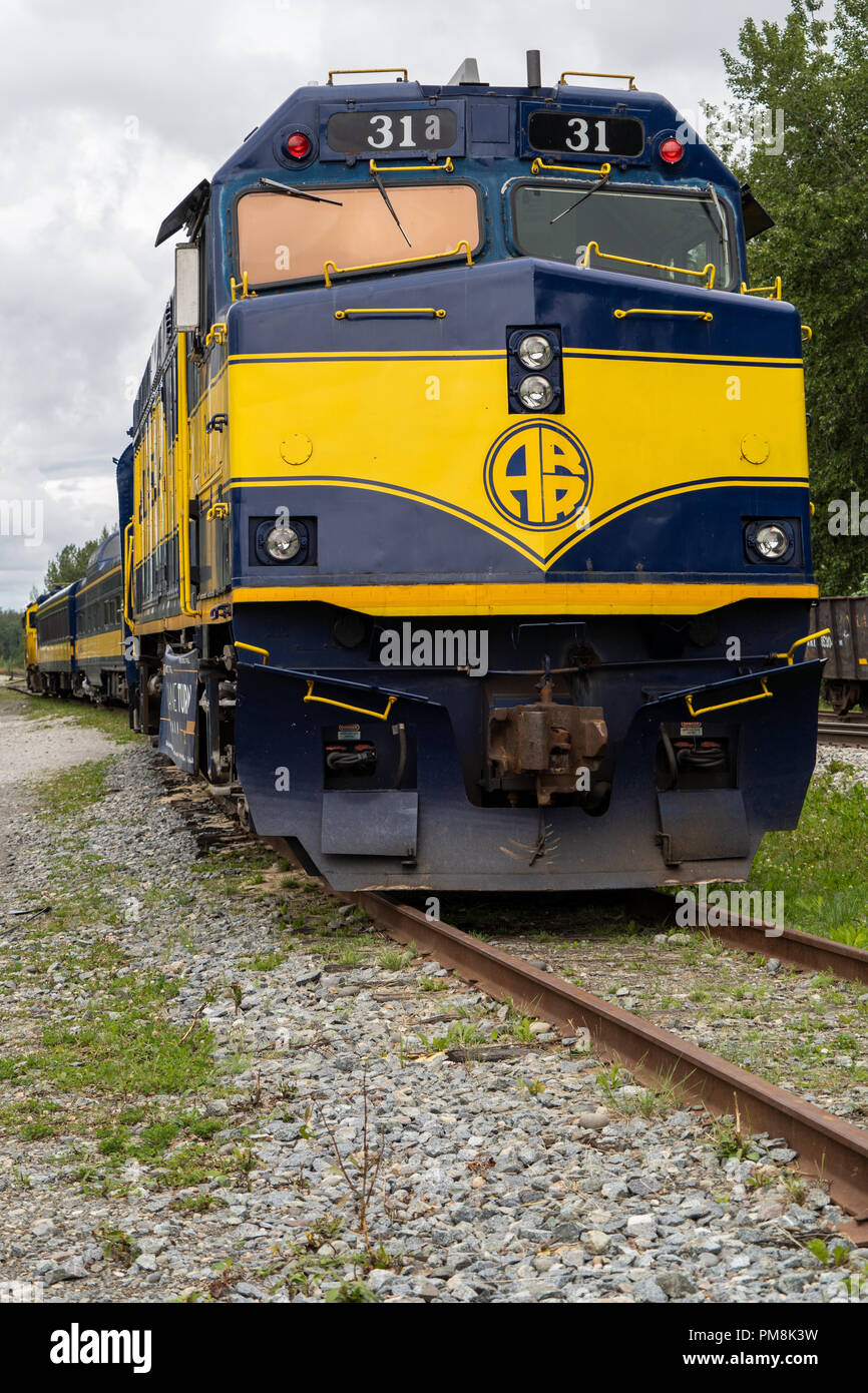 Train Voiture pour l'Alaska Railroad, un train touristique dans le service intérieur de l'Alaska Banque D'Images