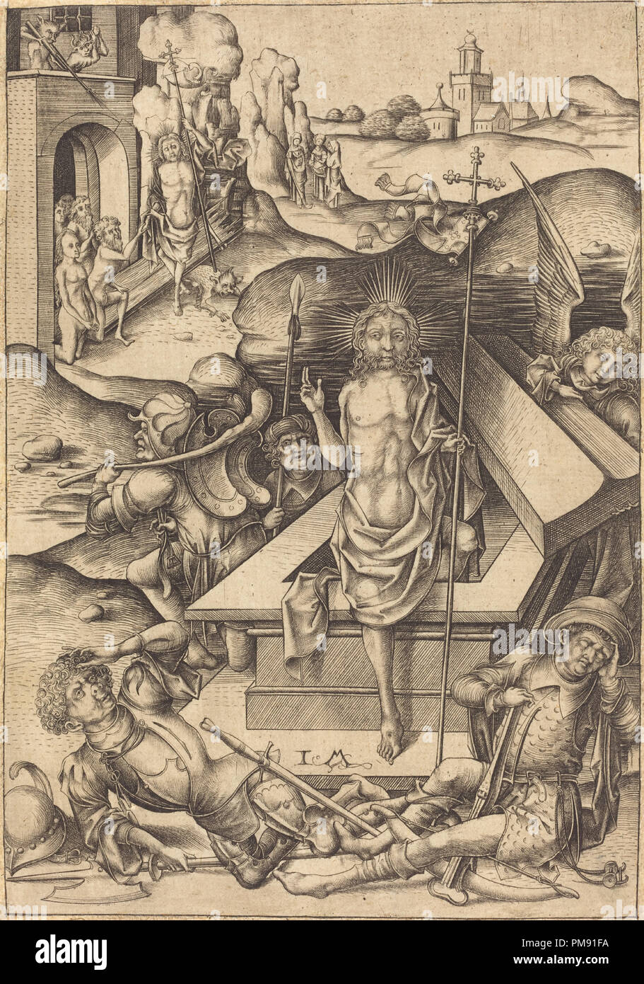 La Résurrection. En date du : ch. 1480. Technique : gravure. Musée : National Gallery of Art, Washington DC. Auteur : Israhel van Meckenem. Banque D'Images