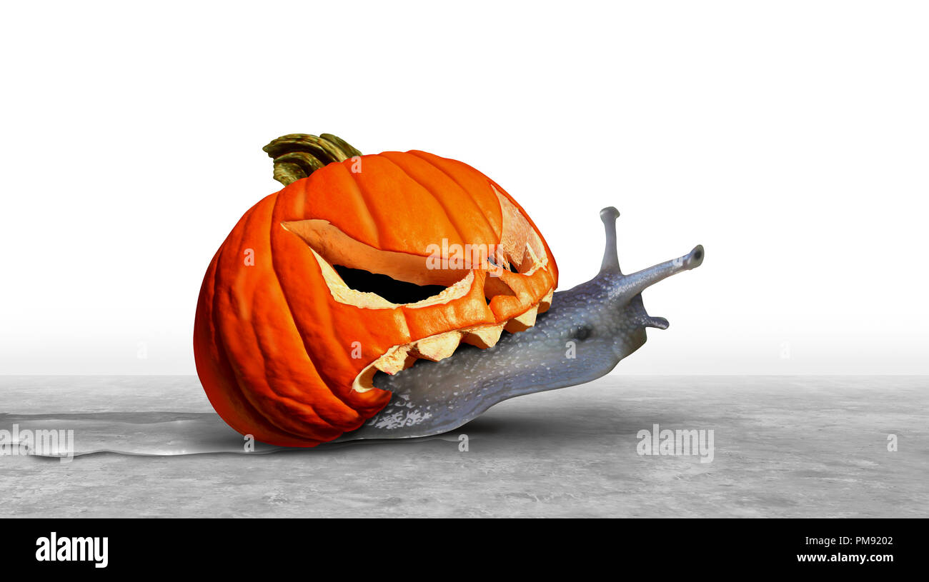 Drôle de citrouille comme un symbole de l'escargot jack o lantern halloween icône des animaux dans un style 3D illustration. Banque D'Images