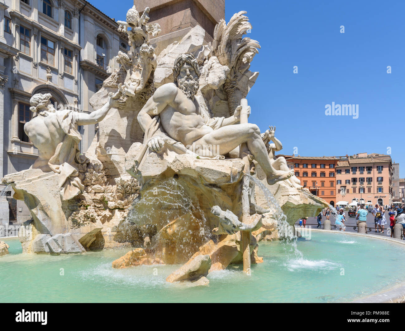 Gange Dieu,Fontana dei Quattro Fiumi, Piazza Navona, Rome, Italie Banque D'Images