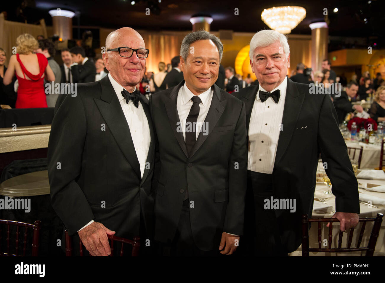 Rupert Murdoch, directeur Ang Lee et le sénateur Chris Dodd assister à la 70e assemblée annuelle Golden Globe Awards au Beverly Hilton de Los Angeles, CA le dimanche, Janvier 13, 2013. Banque D'Images