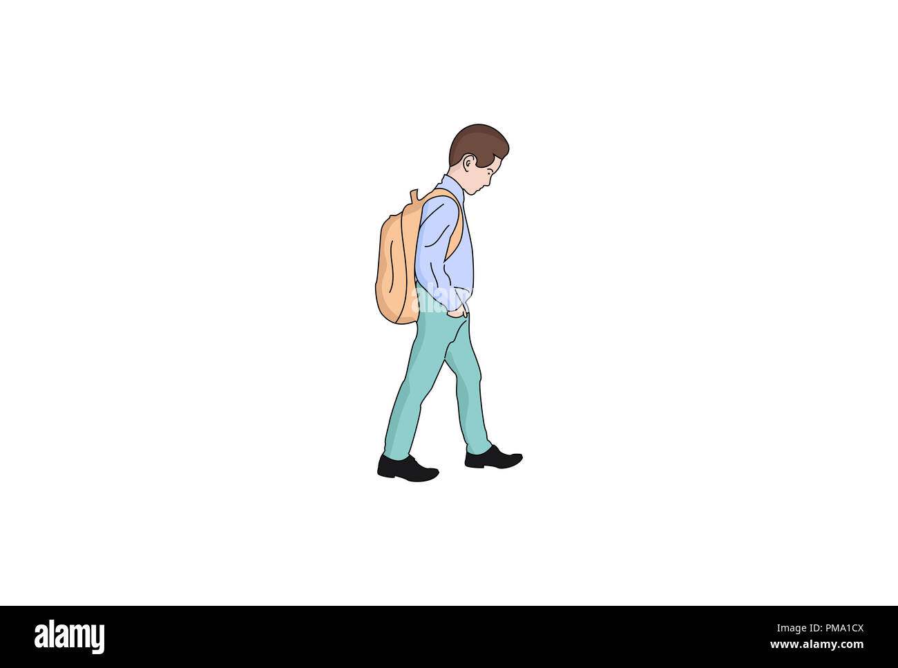 Retour à l'école - caractère garçon - Vector illustration of Cute boy de l'école aller à l'école Banque D'Images