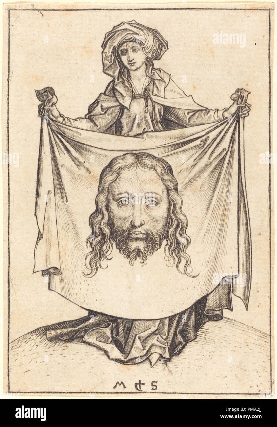 Saint Veronica. En date du : ch. 1480. Technique : gravure. Musée : National Gallery of Art, Washington DC. Auteur : Martin Schongauer. Banque D'Images
