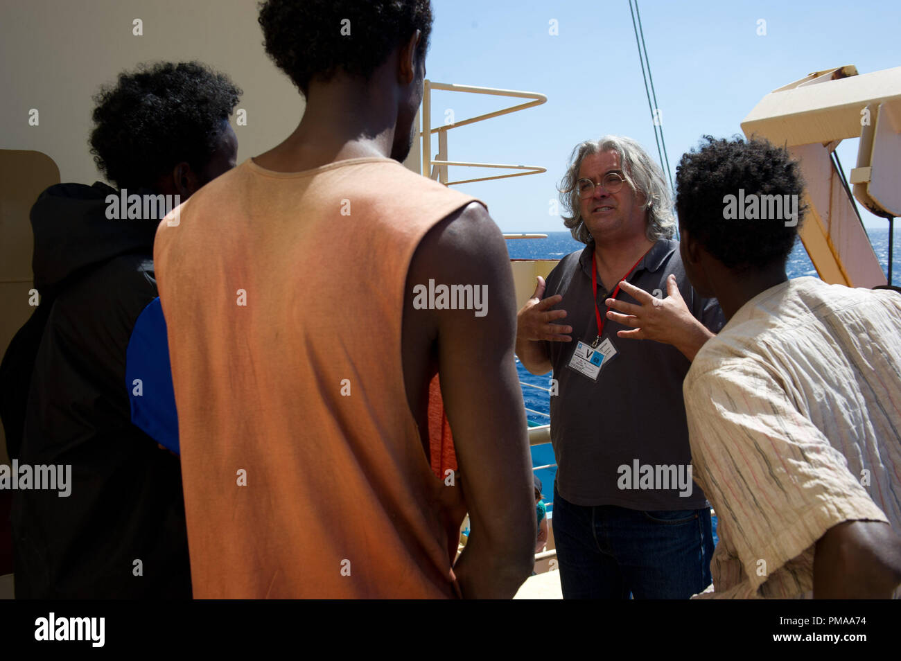 Réalisateur Paul Greengrass sur l'ensemble de Columbia Pictures' 'Le Capitaine Phillips' Banque D'Images