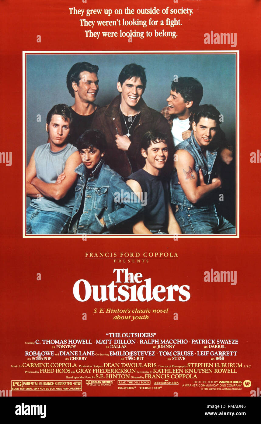 'L'extérieur' - affiche de 1983 NOUS MGM Matt Dillon, C. Thomas Howell, Patrick Swayze, Ralph Macchio, Diane Lane, Tom Cruise référence #  32509 282THA Banque D'Images