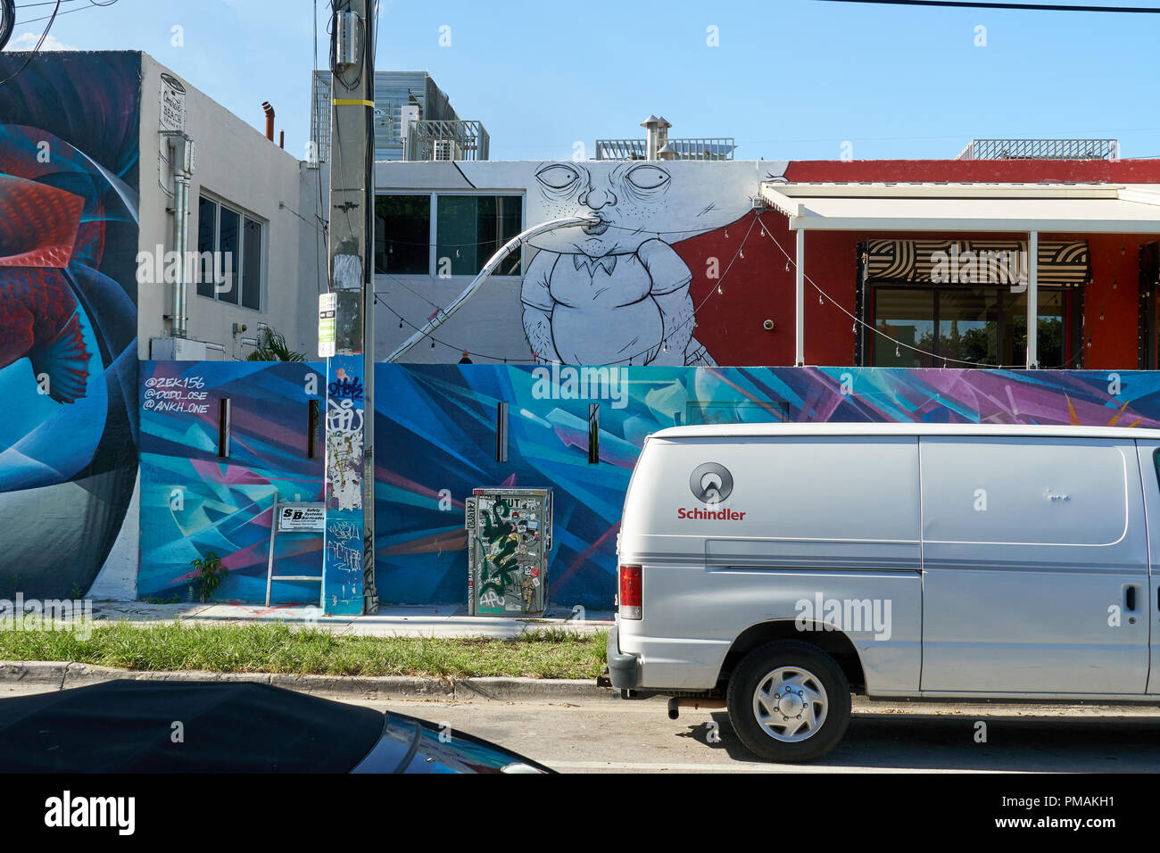 MIAMI, USA - 22 août 2018 : murs Wynwood Miami graffiti. Wynwood est un quartier de Miami, en Floride, connue pour ses graffiti et street art. Banque D'Images