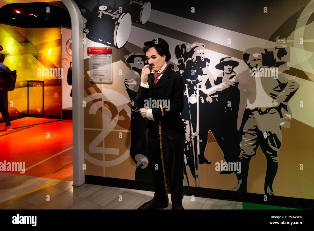 Charlie Chaplin cire figure dans le musée Madame Tussauds Amsterdam, Pays-Bas Banque D'Images