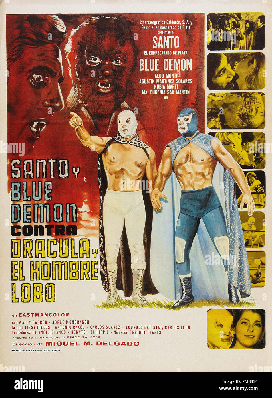 Santo et Blue Demon vs. Dracula et la Wolfman ( Santo y Blue Demon vs Drácula y el Hombre Lobo) (1973) Cinematográfica Calderón S.A , Mexique référence #  33194 Fichier 652THA Banque D'Images