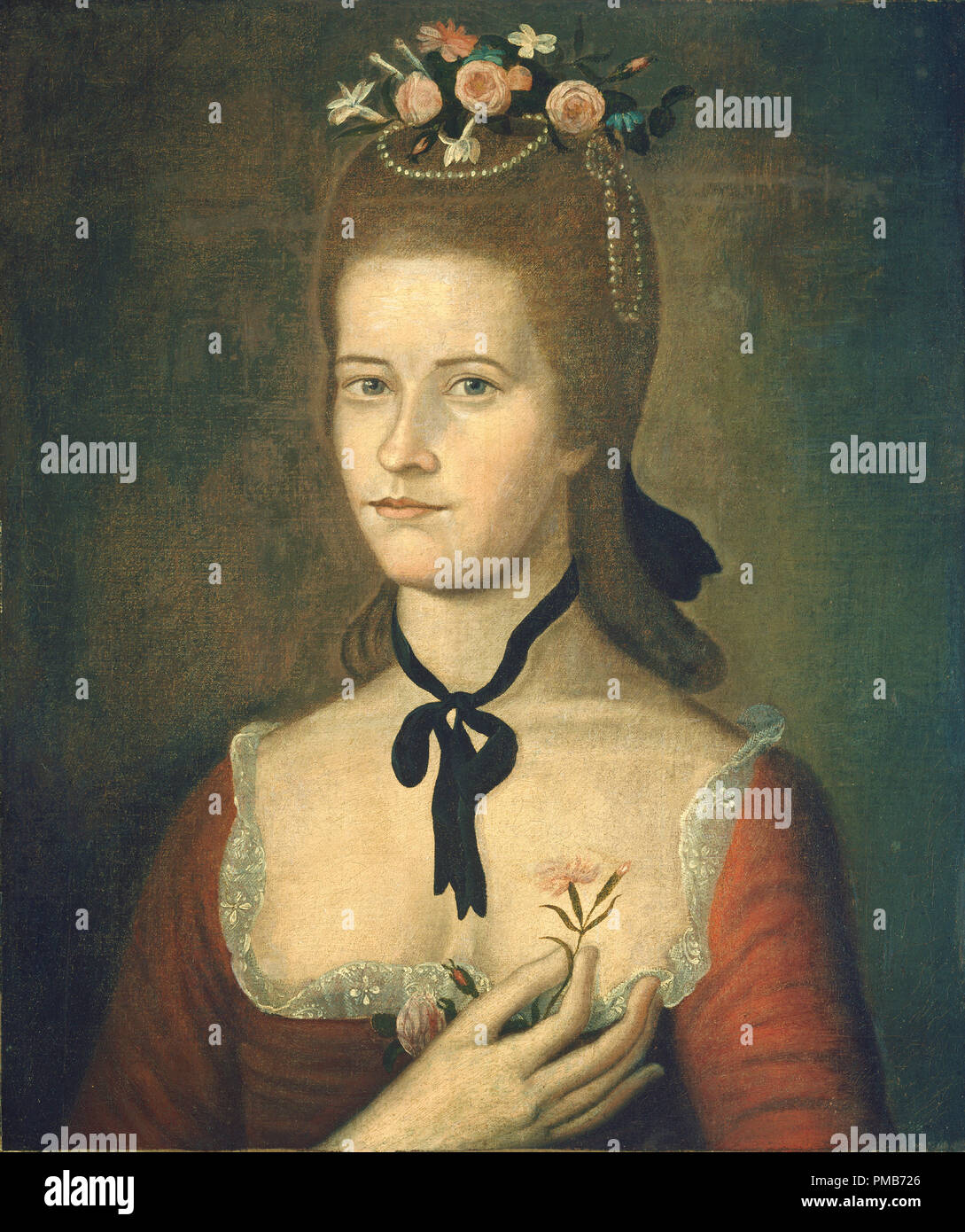 Portrait de femme en rouge. En date du : ch. 1785/1790. Dimensions : hors tout : 56,5 x 48,5 cm (22 1/4 x 19 1/8 in.) : 61,9 x 54,1 encadré x 3,8 cm (24 3/8 x 21 5/16 x 1 1/2 in.). Médium : Huile sur toile. Musée : National Gallery of Art, Washington DC. Auteur : le Sherman Limner. Banque D'Images