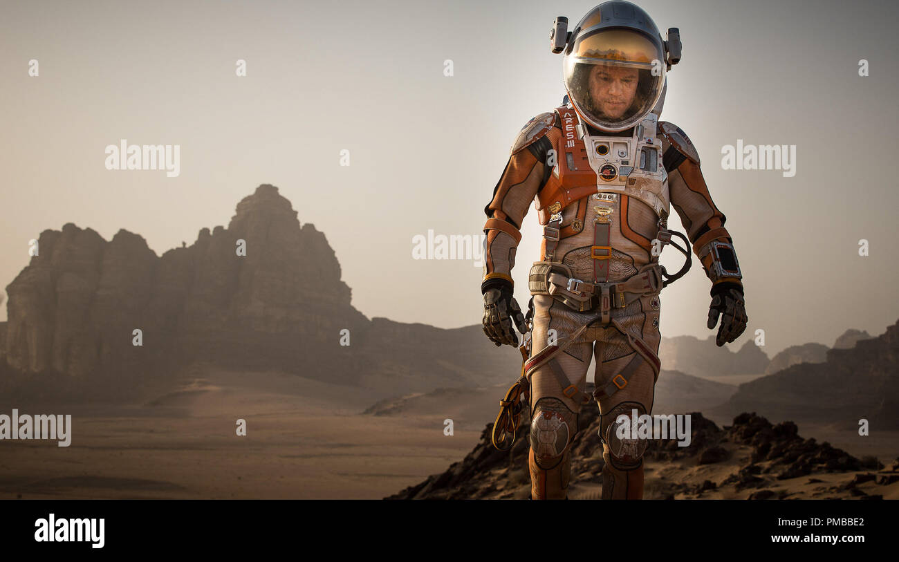 Matt Damon fidèlement le héros dans le sol martien. Banque D'Images