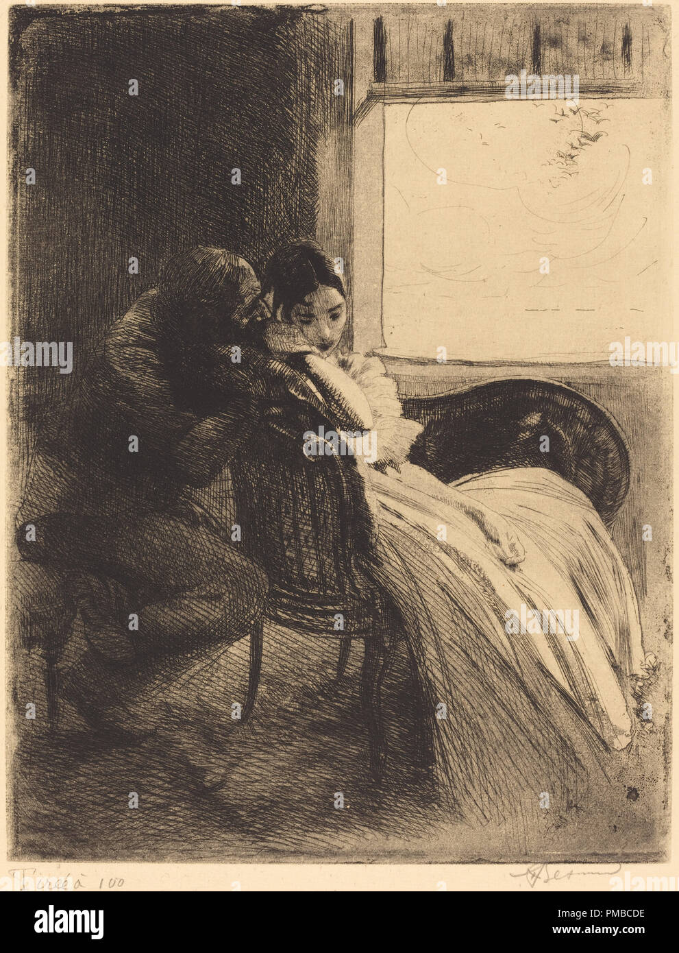 Le flirt. En date du : ch. 1886. Technique : gravure. Musée : National Gallery of Art, Washington DC. Auteur : Albert Besnard. Banque D'Images