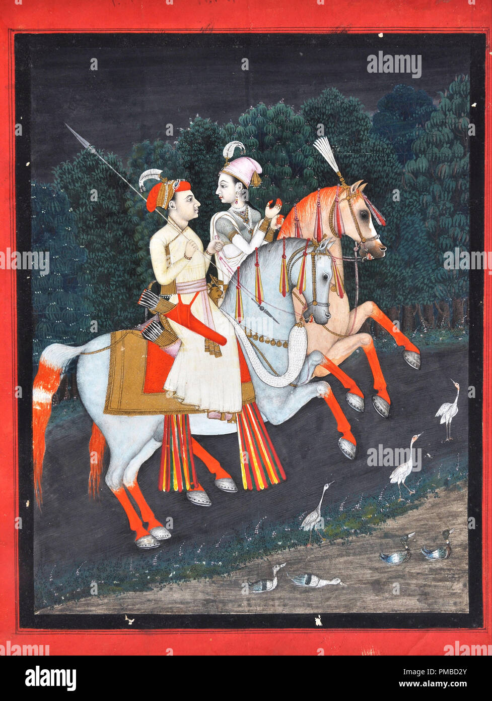 Baz Bahadur et Rani Rupmati. Date/période : 1800. La peinture. Hauteur : 247 mm (9,72 in) ; Largeur : 200 mm (7.87 in). Auteur : Inconnu. Banque D'Images