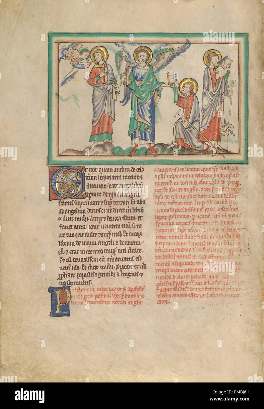 Saint John mange le livre reçu de l'ange. Date/Période : Ca. 1255 - 1260. Folio. Température de couleurs, feuilles d'or, lavages de couleur, plume et encre sur parchemin. Hauteur : 319 mm (12,55 po) ; Largeur : 225 mm (8,85 in). Auteur : Inconnu. Banque D'Images