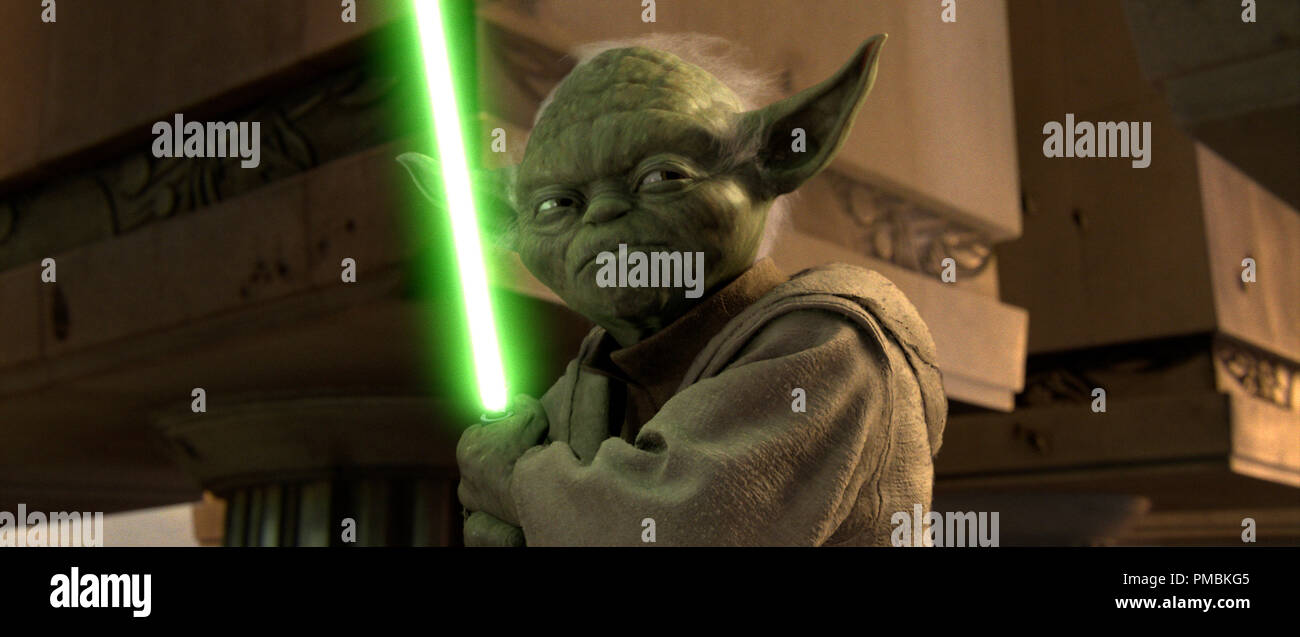 Le Maître Jedi Yoda est peut-être petit, mais il a une bonne dose de punch dans Star Wars : Episode III - La Revanche des Sith. TM & © 2005 Lucasfilm Ltd. Tous droits réservés. Banque D'Images