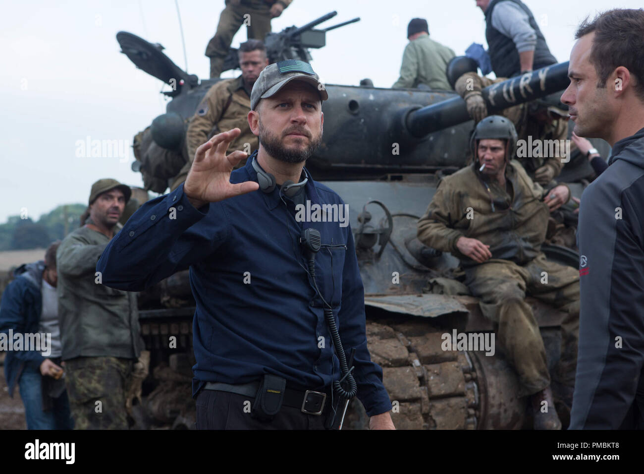 Le réalisateur David Ayer sur l'ensemble de Columbia Pictures, FURY. Banque D'Images