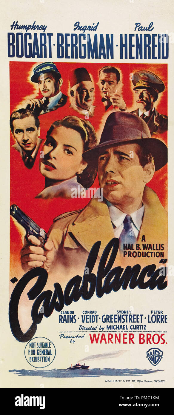 Humphrey Bogart, Ingrid Bergman, Casablanca (Warner Brothers, 1942). Référence de fichier Affiche australienne #  33595 562THA Banque D'Images
