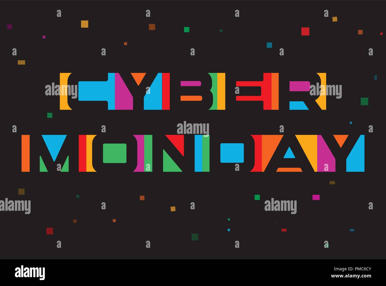 Vecteur du Cyber Monday, l'affiche. Modèle de carte d'escompte. Texte coloré, l'espace négatif font. Vente bannière. Illustration de Vecteur