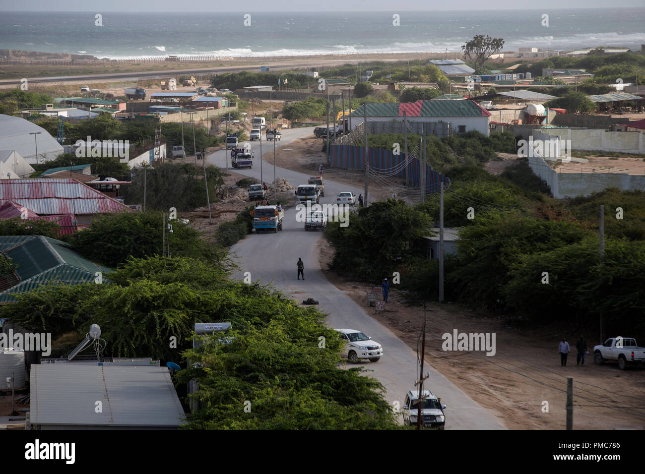 Une vue générale montre une partie de la Mission de l'Union africaine en Somalie (AMISOM) à Mogadiscio, en Somalie, le 9 août 2016. Banque D'Images